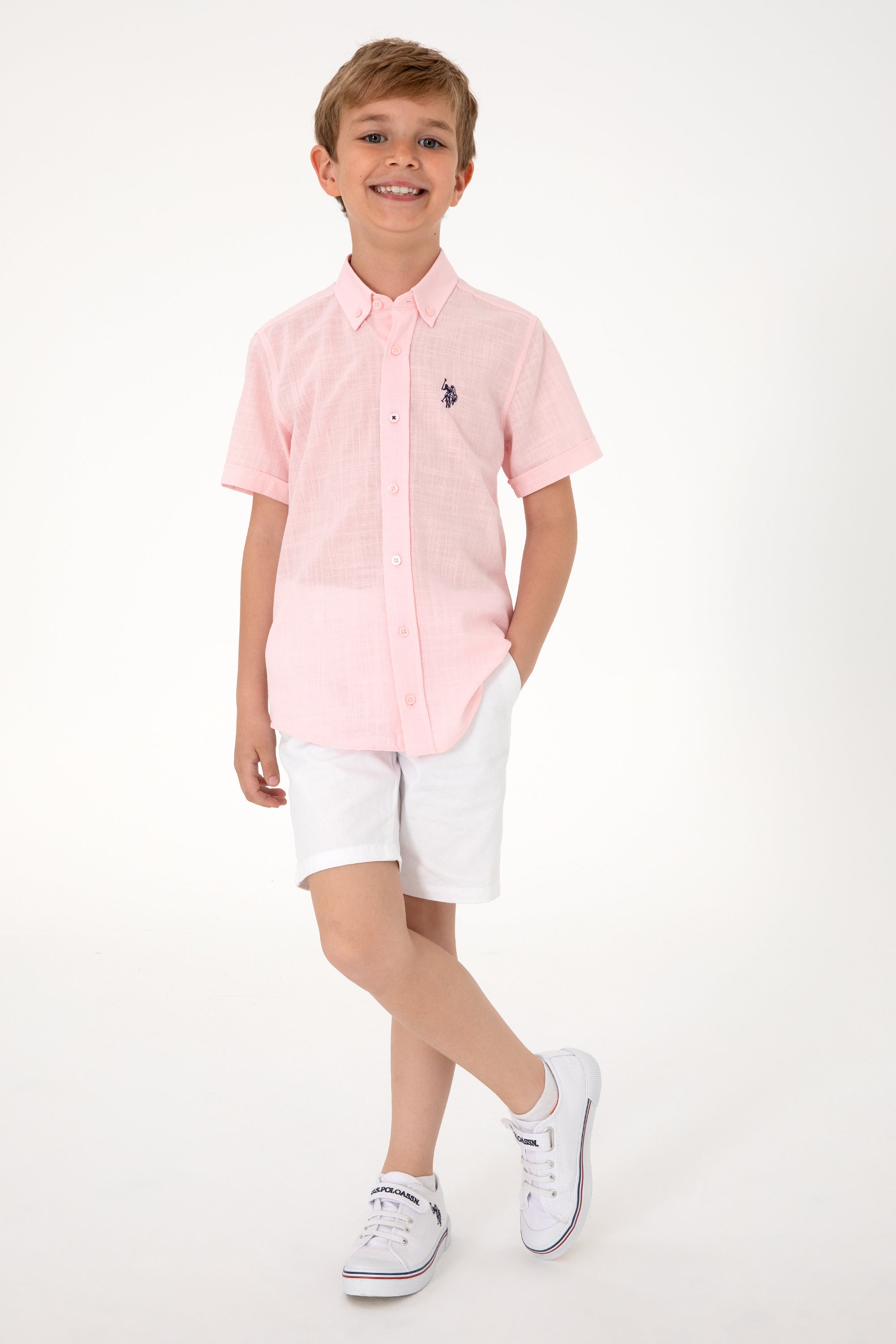 Cămașă Cu Mânecă Scurtă Băieți Roz Deschis