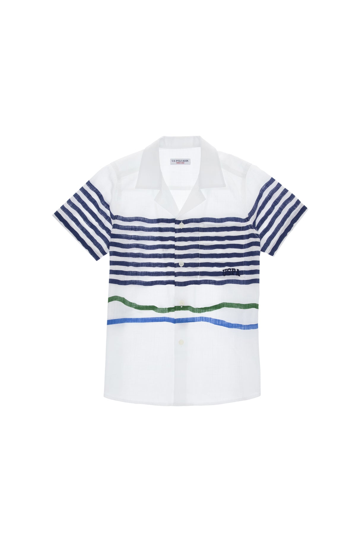 Cămașă Cu Mânecă Scurtă Băieți Albă Cu Dungi Orizontale