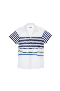 Cămașă Cu Mânecă Scurtă Băieți Albă Cu Dungi Orizontale
