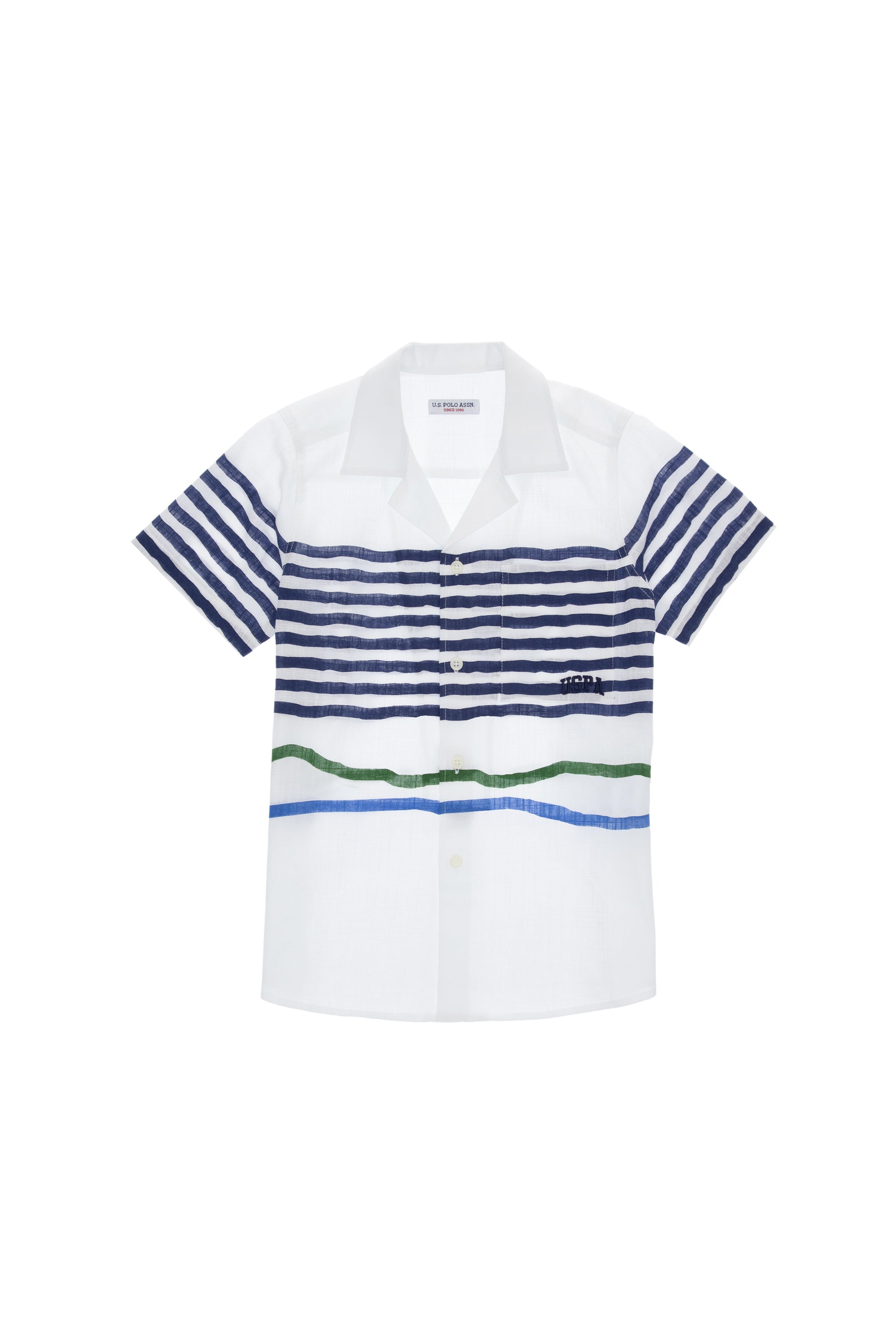 Cămașă Cu Mânecă Scurtă Băieți Albă Cu Dungi Orizontale