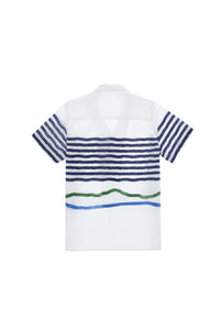 Cămașă Cu Mânecă Scurtă Băieți Albă Cu Dungi Orizontale
