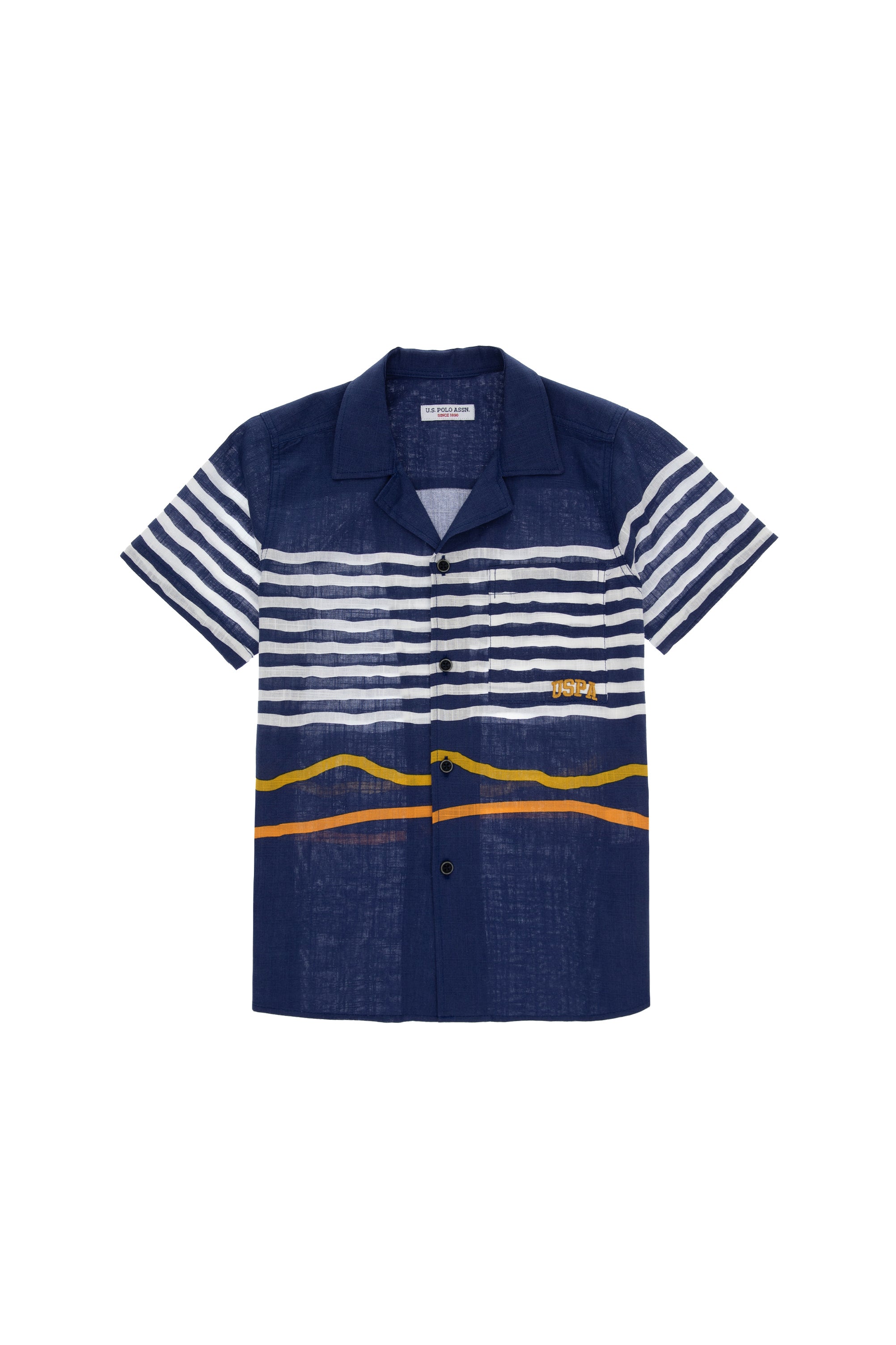 Cămașă Cu Mânecă Scurtă Băieți Bleumarin Cu Dungi Orizontale