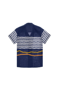 Cămașă Cu Mânecă Scurtă Băieți Bleumarin Cu Dungi Orizontale
