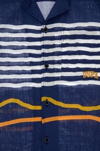 Cămașă Cu Mânecă Scurtă Băieți Bleumarin Cu Dungi Orizontale