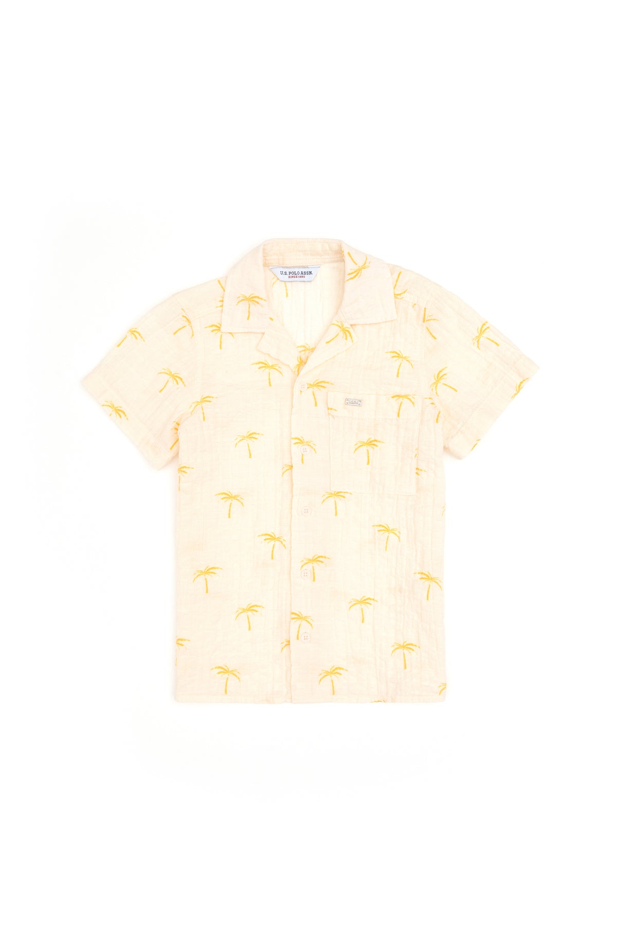 Cămașă Cu Mânecă Scurtă Băieți Pe Bej Cu Imprimeu Palmier