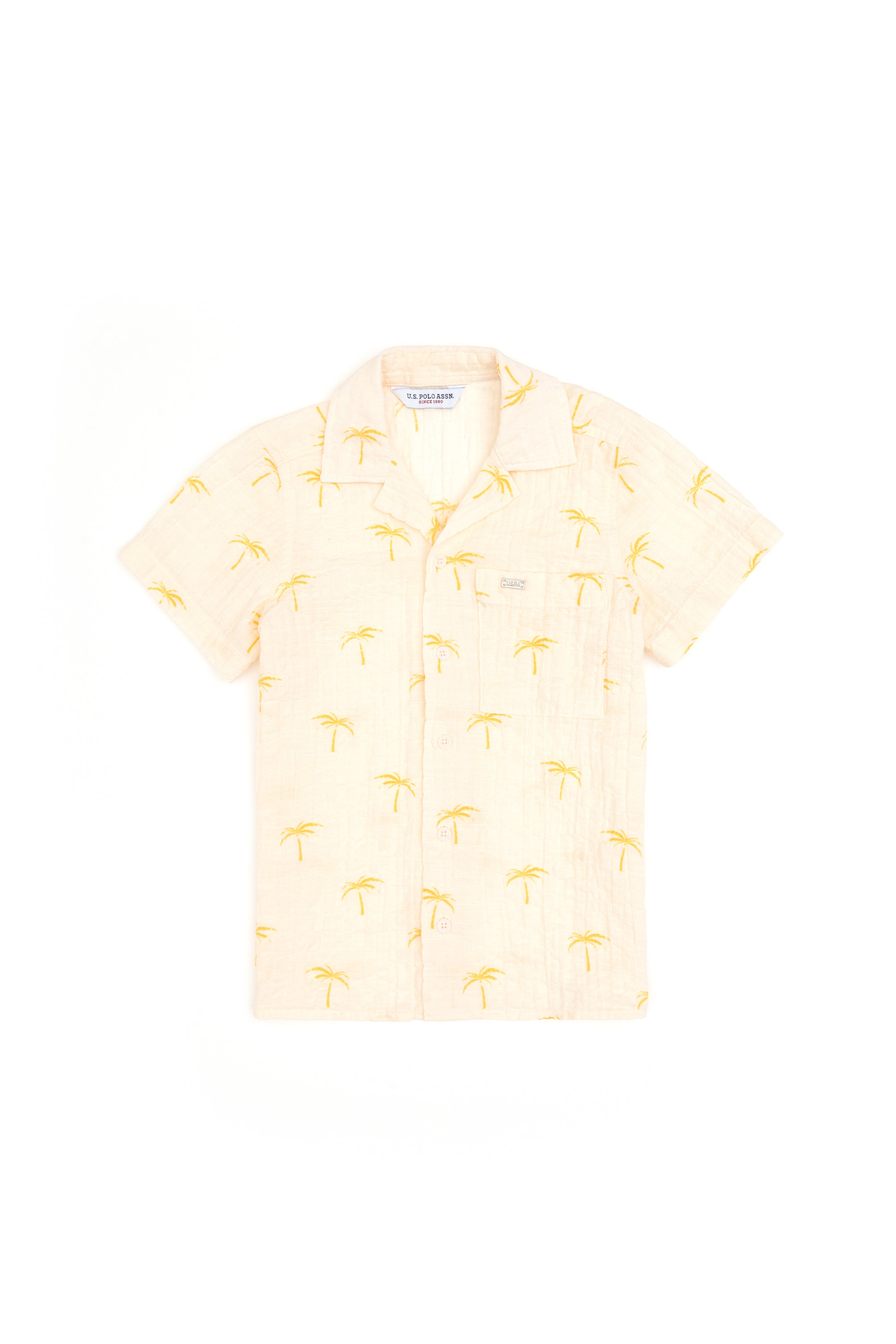 Cămașă Cu Mânecă Scurtă Băieți Pe Bej Cu Imprimeu Palmier