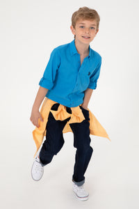 Cămașă Băieți Pe Albastru Coral Cu Logo Brodat