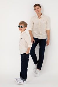 Cămașă Cu Mânecă Lungă Pe Bej Cu Logo Brodat