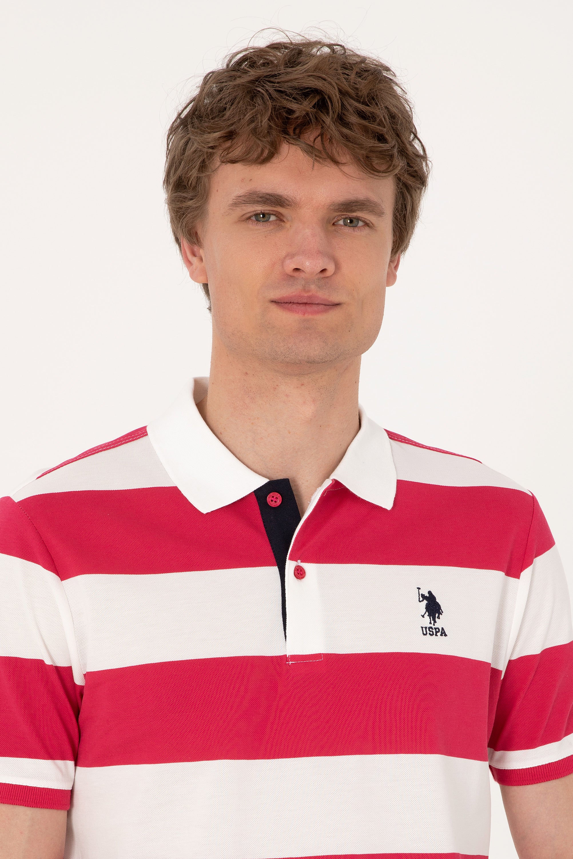 Tricou Polo Bărbați Cu Dungi Orizontale Și Logo Brodat