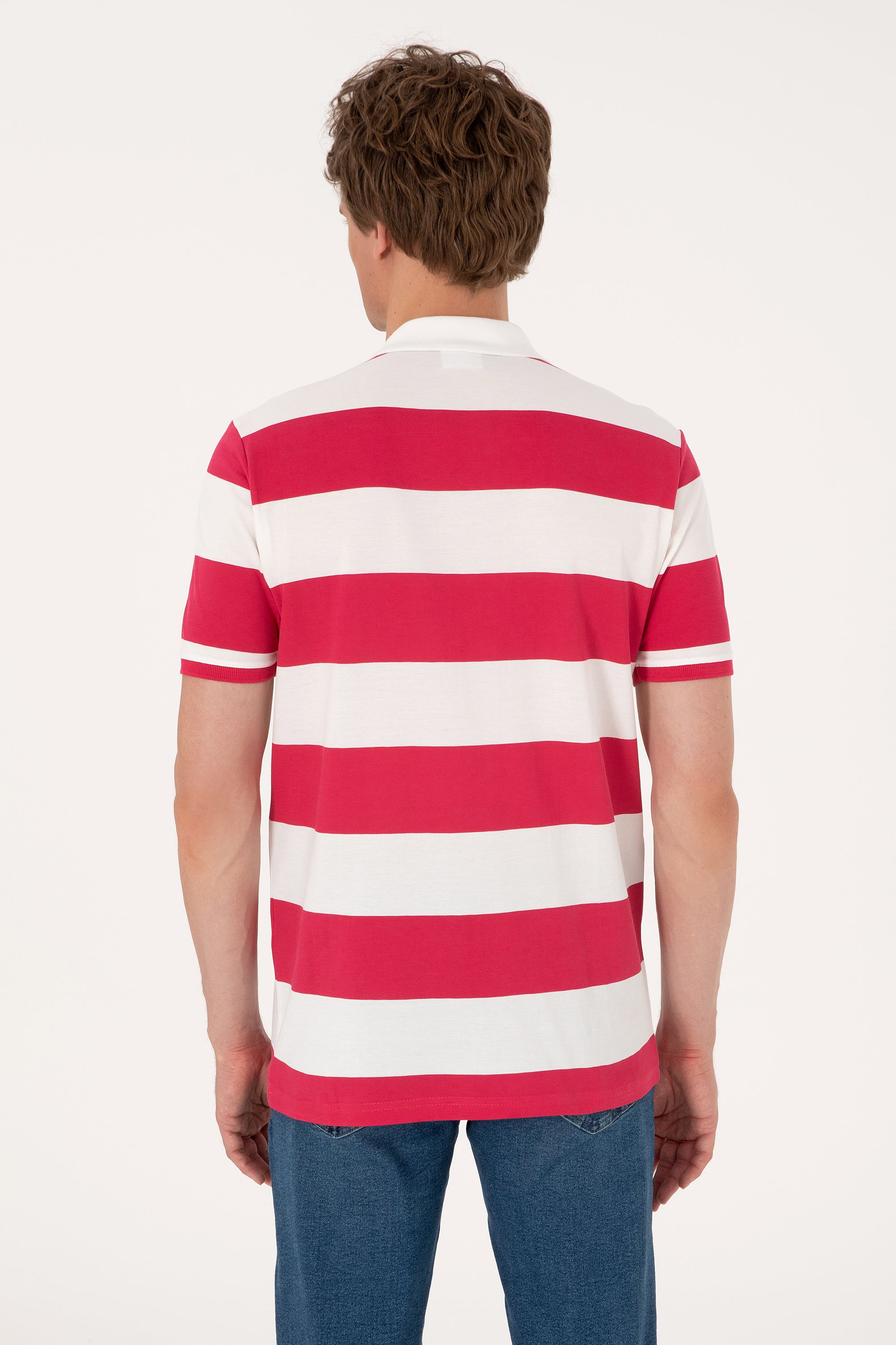 Tricou Polo Bărbați Cu Dungi Orizontale Și Logo Brodat