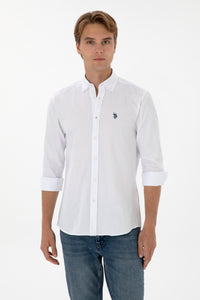 Camasa Barbat Pe Alb Cu Logo Brodat