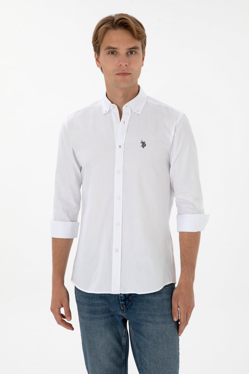 Camasa Barbat Pe Alb Cu Logo Brodat