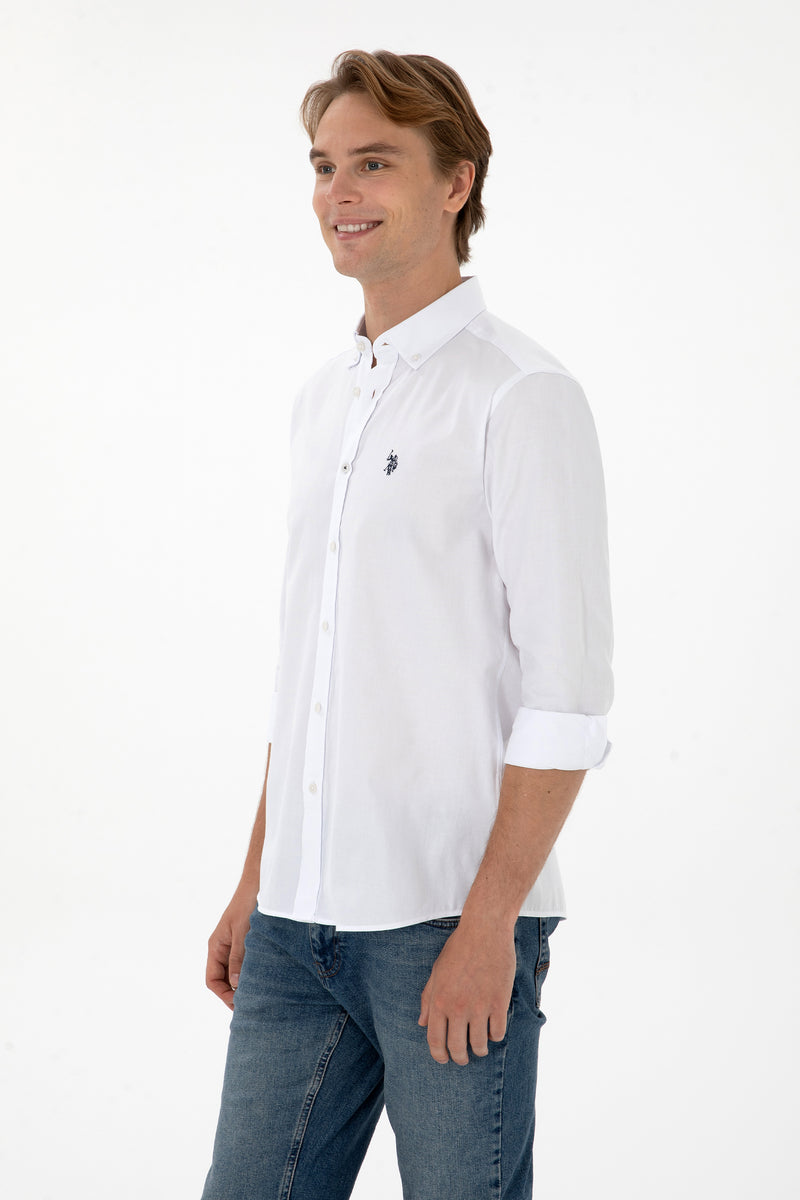 Camasa Barbat Pe Alb Cu Logo Brodat