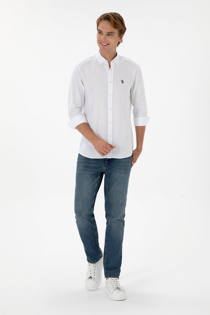 Camasa Barbat Pe Alb Cu Logo Brodat