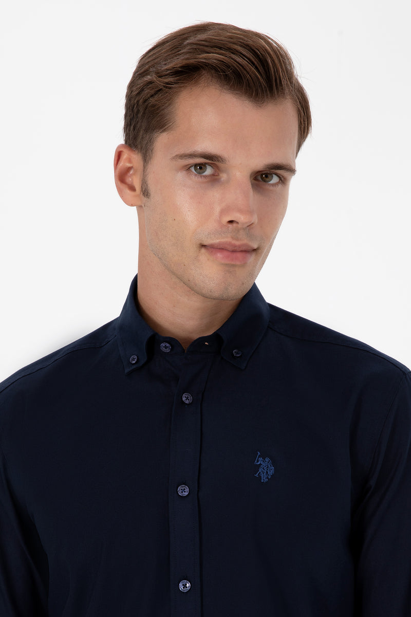 Camasa Barbat Pe Bleumarin Cu Logo Brodat