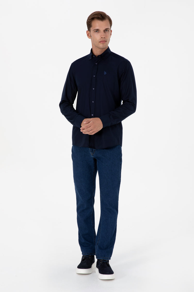 Camasa Barbat Pe Bleumarin Cu Logo Brodat