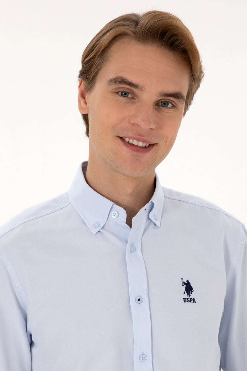 Camasa Barbat Pe Albastru Deschis Cu Logo Brodat