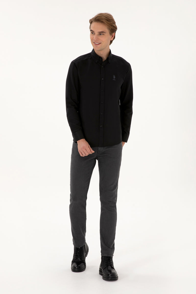 Camasa Barbat Pe Negru Cu Logo Brodat