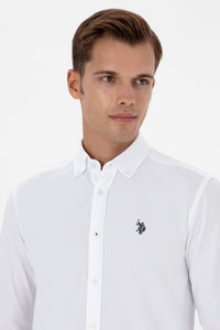 Camasa Barbat Pe Alb Cu Logo Brodat Si Nasturi La Guler