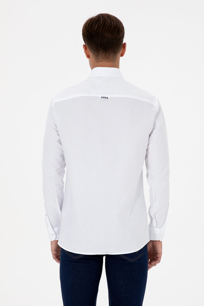 Camasa Barbat Pe Alb Cu Logo Brodat Si Nasturi La Guler