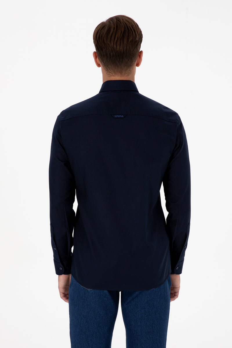 Camasa Barbat Pe Bleumarin Cu Logo Brodat Si Nasturi La Guler