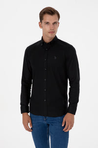Camasa Barbat Pe Negru Cu Logo Brodat Si Nasturi La Guler