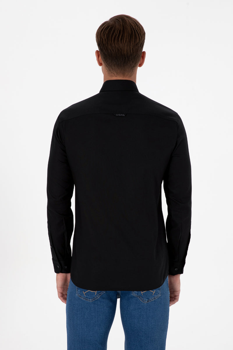 Camasa Barbat Pe Negru Cu Logo Brodat Si Nasturi La Guler