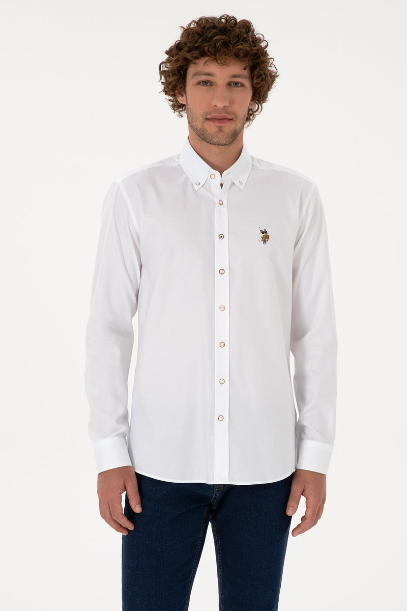 Camasa Barbat Pe Alb Cu Logo Color Si Nasturi Speciali