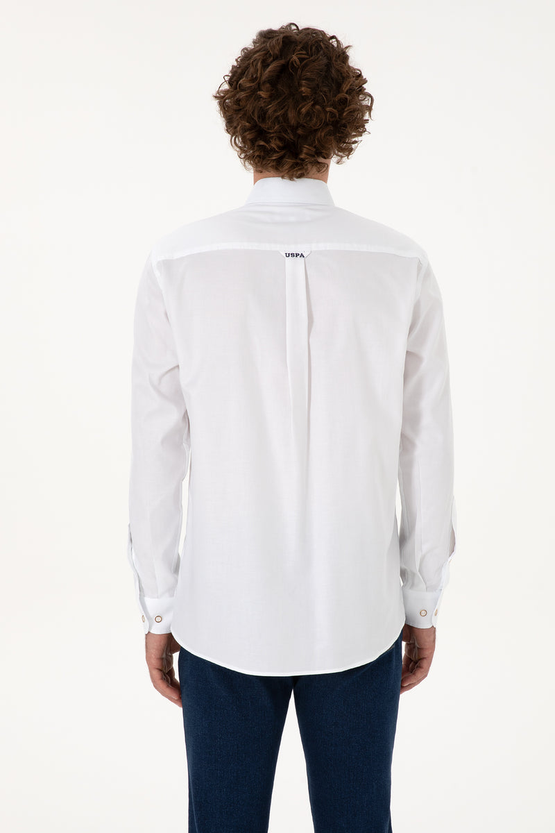 Camasa Barbat Pe Alb Cu Logo Color Si Nasturi Speciali