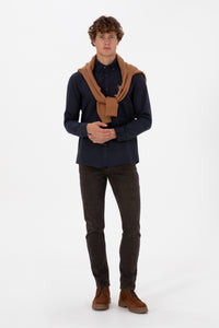 Camasa Barbat Pe Bleumarin Textura Cu Efect Tweed Si Logo Brodat