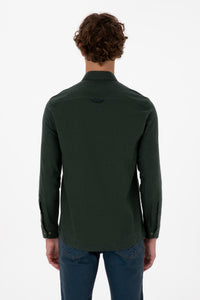 Camasa Barbat Pe Verde Inchis Textura Cu Efect Tweed Si Logo Brodat