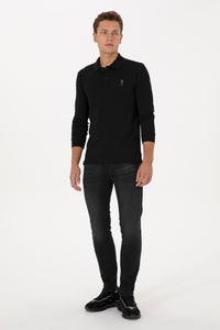 Bluza Polo Barbat Pe Negru Cu Logo Brodat