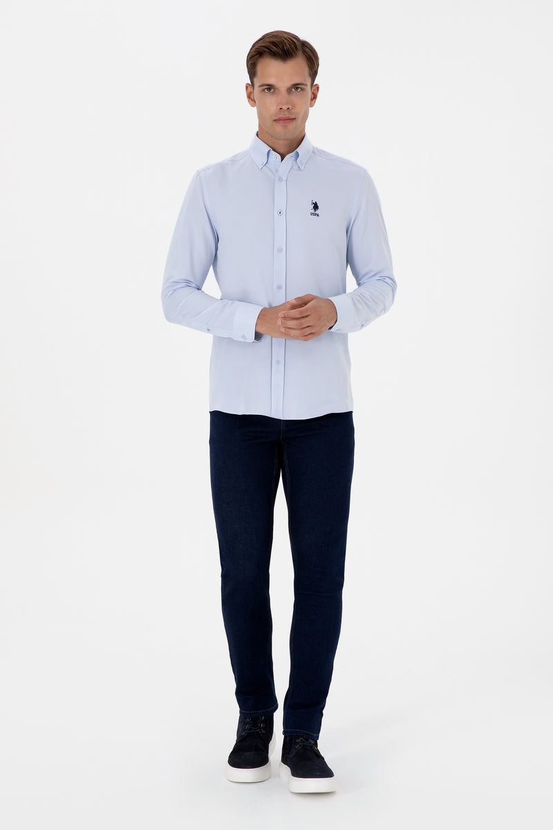 Camasa Barbat Pe Albastru Deschis Cu Logo Brodat