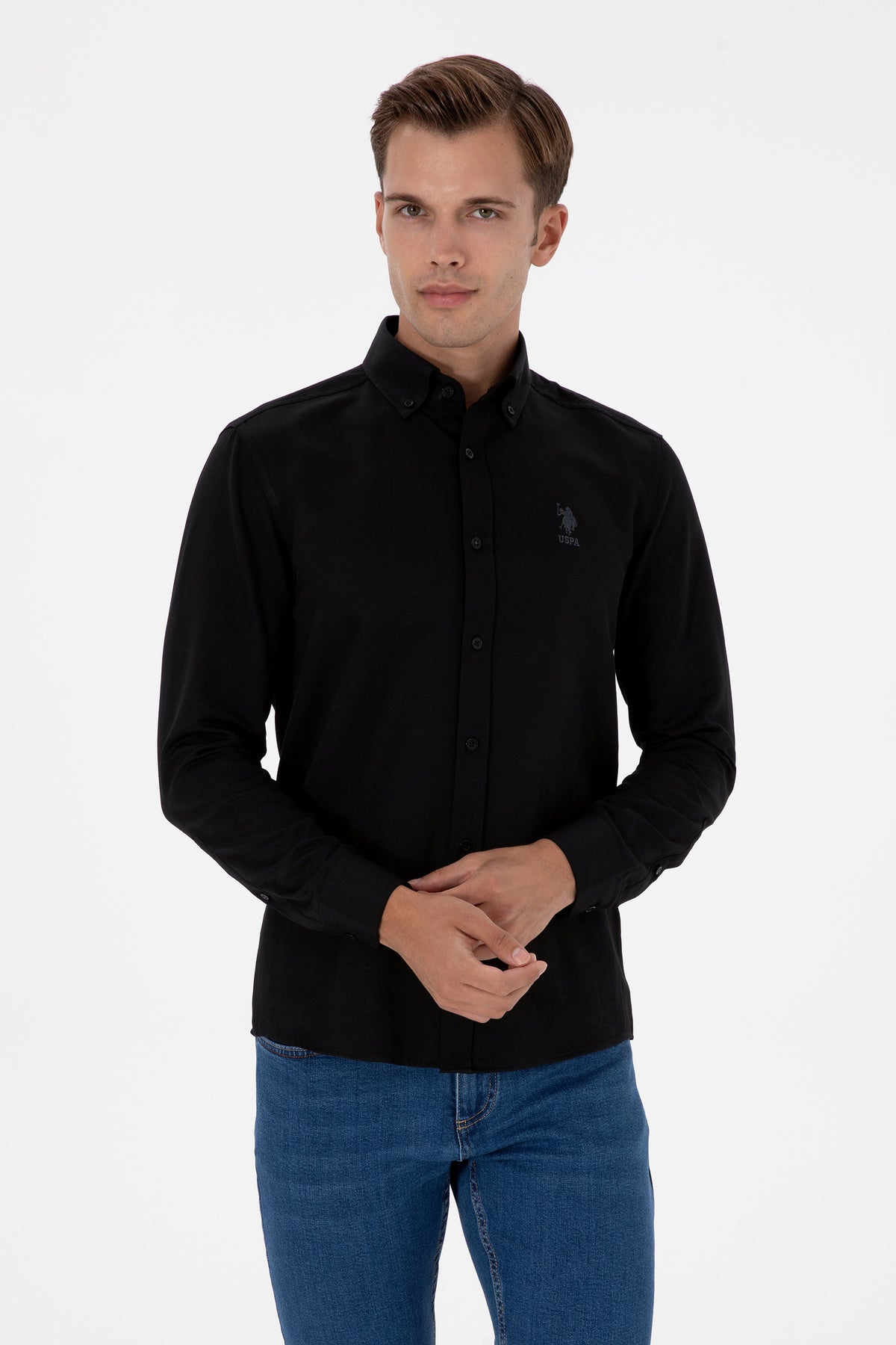 Camasa Barbat Pe Negru Cu Logo Brodat