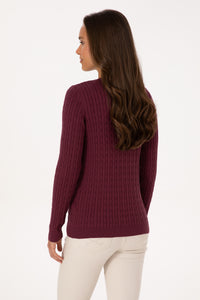 Pulover Dama Pe Bordo Cu Guler In V Si Textura Cable