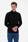 Camasa Barbat Pe Negru Cu Textura Fina Si Logo Brodat