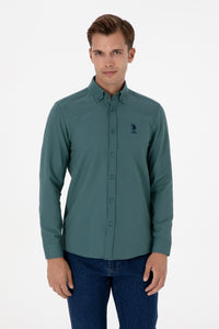 Camasa Barbat Pe Verde Hooker Cu Textura Fina Si Logo Brodat