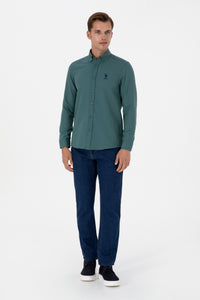 Camasa Barbat Pe Verde Hooker Cu Textura Fina Si Logo Brodat