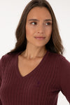 Pulover Dama Pe Bordo Cu Guler In V Si Textura Cable