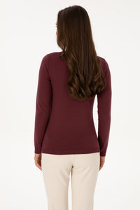 Pulover Dama Pe Bordo Cu Guler In V Si Textura Cable