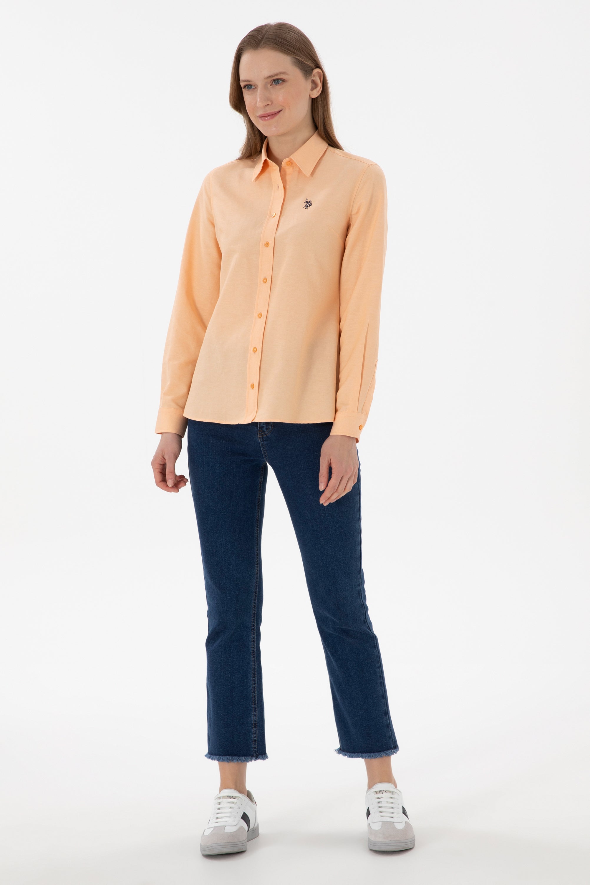 Cămașă Basic Damă Roz Piersică Cu Logo Discret