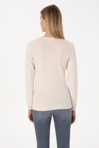 Pulover Dama Pe Bej Cu Guler In V 