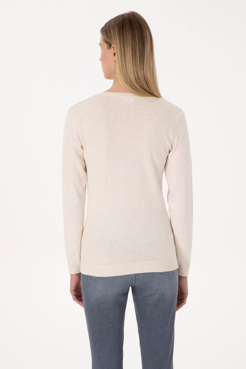 Pulover Dama Pe Bej Cu Guler In V 