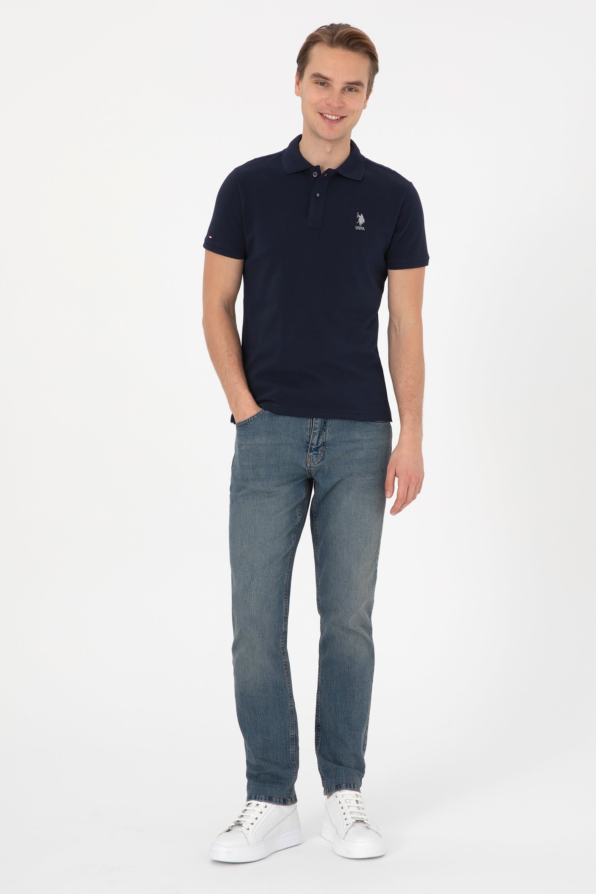 Tricou Polo Bărbați Bleumarin Cu Logo Discret