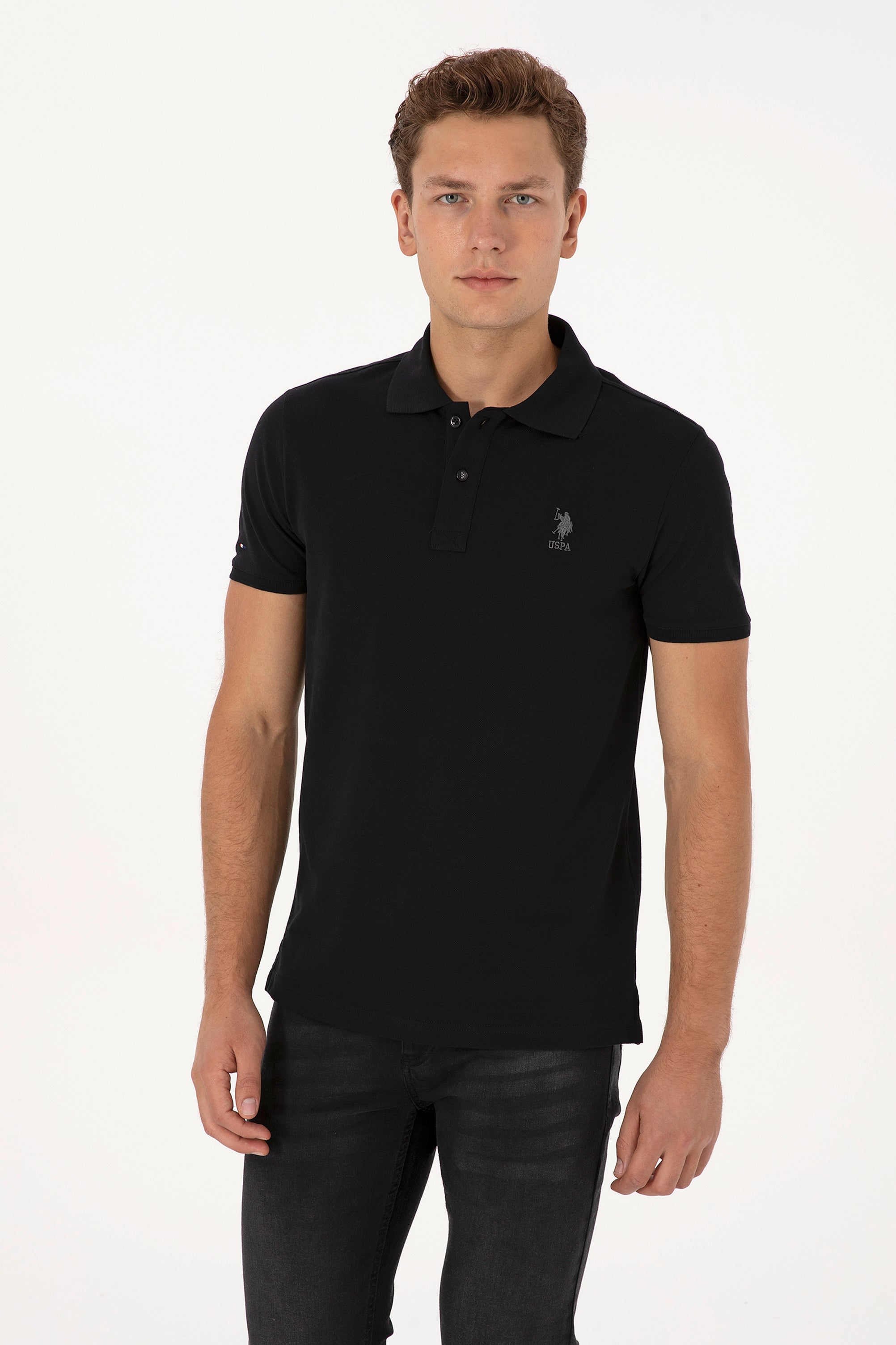 Tricou Polo Bărbați Negru Cu Logo Discret