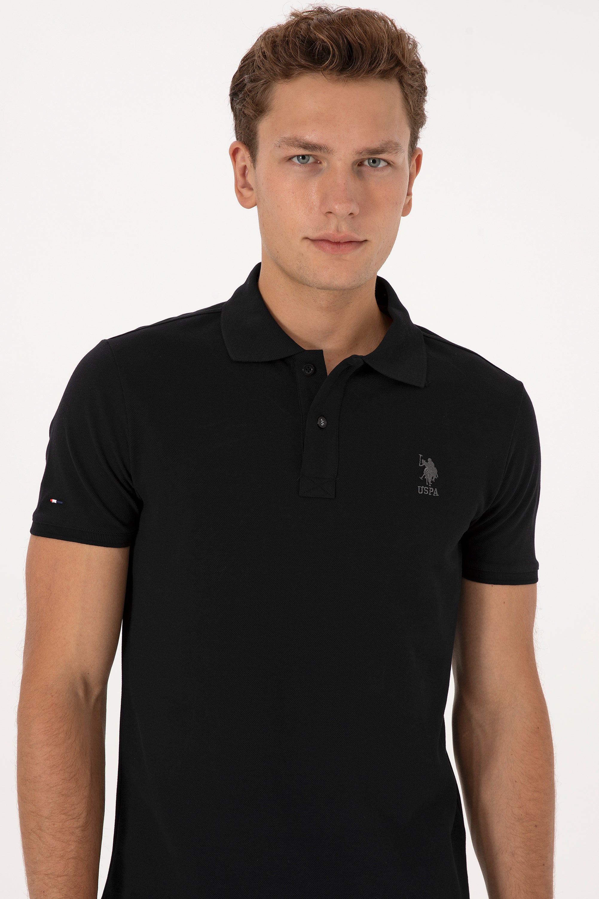 Tricou Polo Bărbați Negru Cu Logo Discret