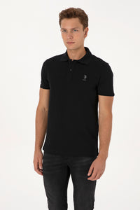 Tricou Polo Bărbați Negru Cu Logo Discret