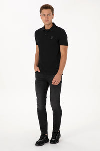 Tricou Polo Bărbați Negru Cu Logo Discret