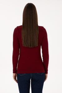 Pulover Dama Pe Bordo Cu Guler Rotund Si Textura Cable