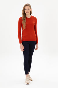 Pulover Dama Pe Portocaliu Cu Guler Rotund 